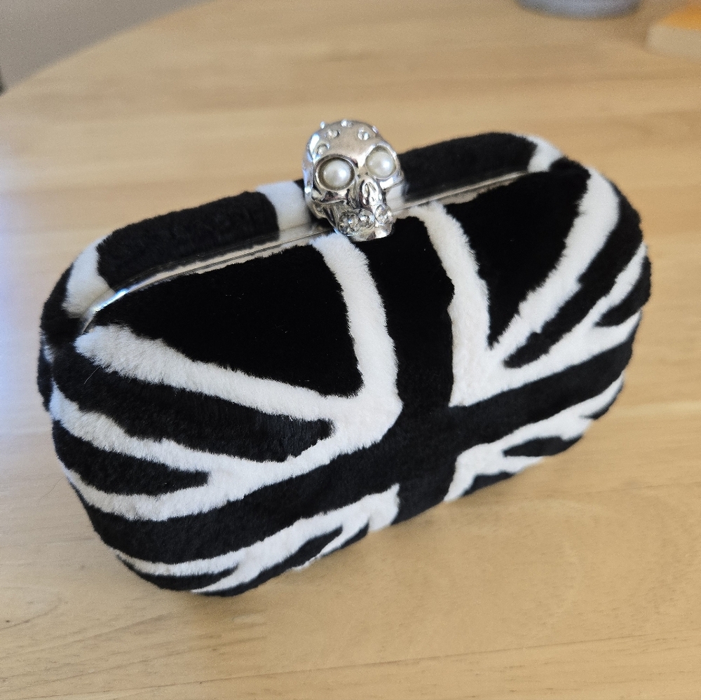 Alexander McQueen Britannia Mink Skull Box Clutch Union Jack